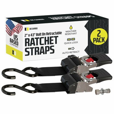 DC CARGO 2in X 43in Bolt-On Retractable Ratchet Straps - Stainless Steel, 2PK 243RRBOSS-2
